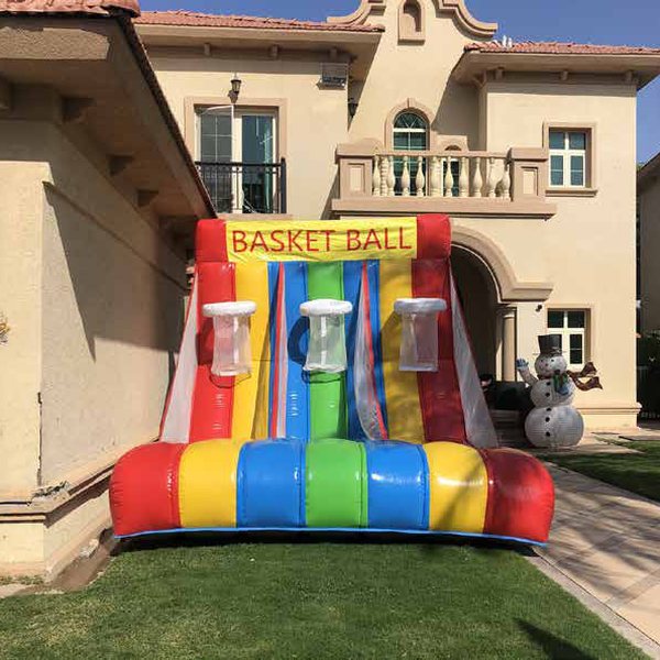 Rainbow inflatable basketball game with three hoops