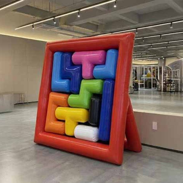 Giant inflatable block puzzle in a red frame